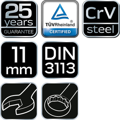 NEO TOOLS Csillag-villáskulcs 11x150mm, CrV, DIN3113 25 év garanciával 09-711