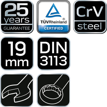 NEO TOOLS Csillag-villáskulcs 19x230mm, CrV, DIN3113 25 év garanciával 09-719