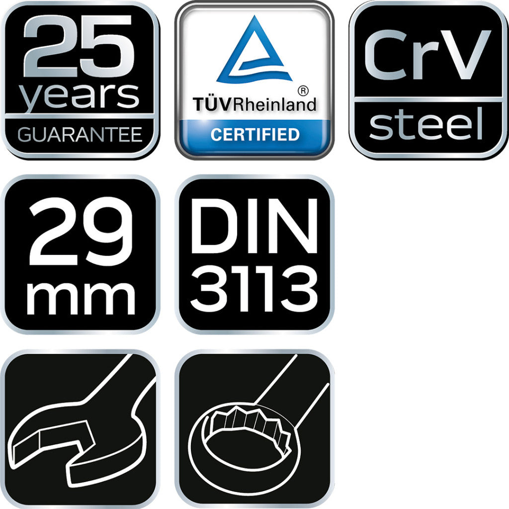 NEO TOOLS Csillag-villáskulcs 29x340mm, CrV, DIN3113 25 év garanciával 09-729