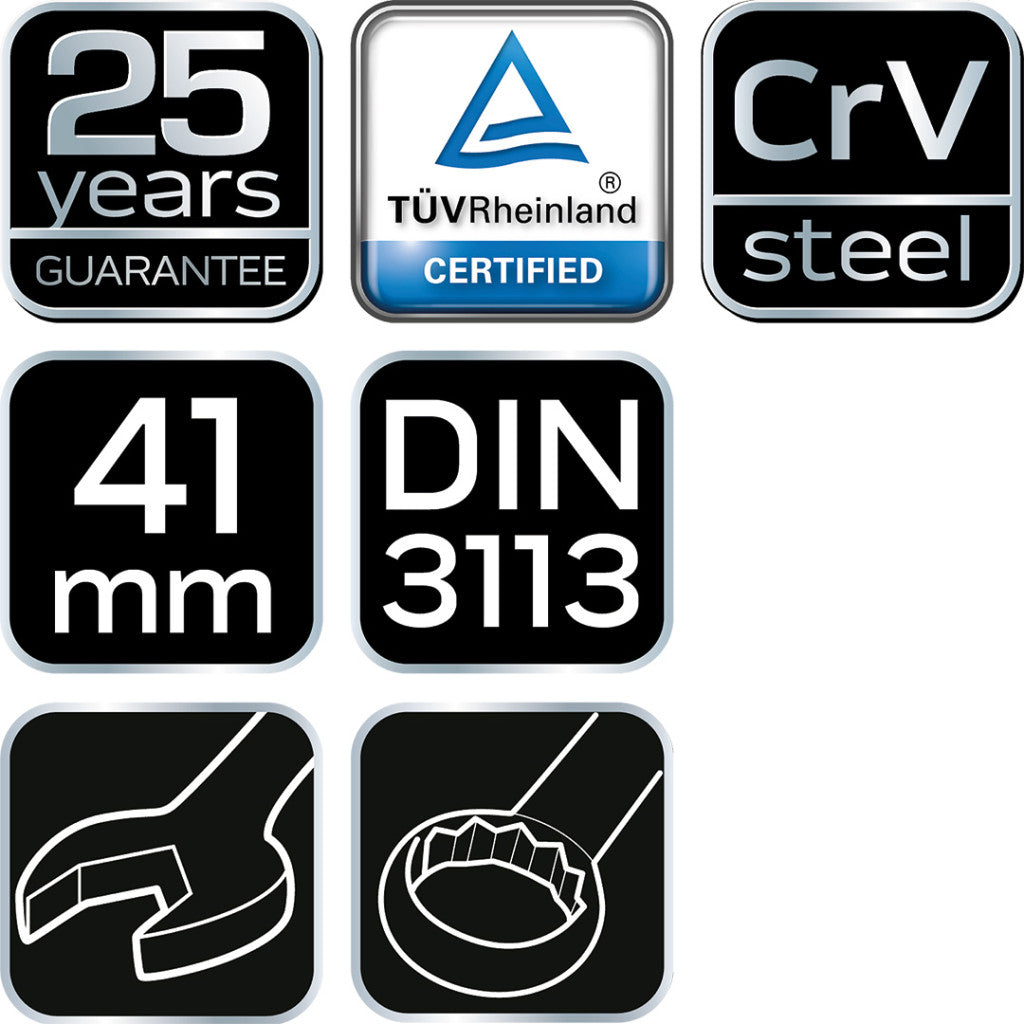 NEO TOOLS Csillag-villáskulcs 41x460mm CrV, DIN 3113 25 év garanciával 09-741