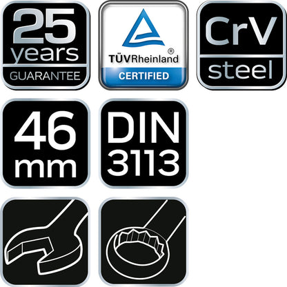 NEO TOOLS Csillag-villáskulcs 46x500mm CrV, DIN 3113 25 év garanciával 09-746