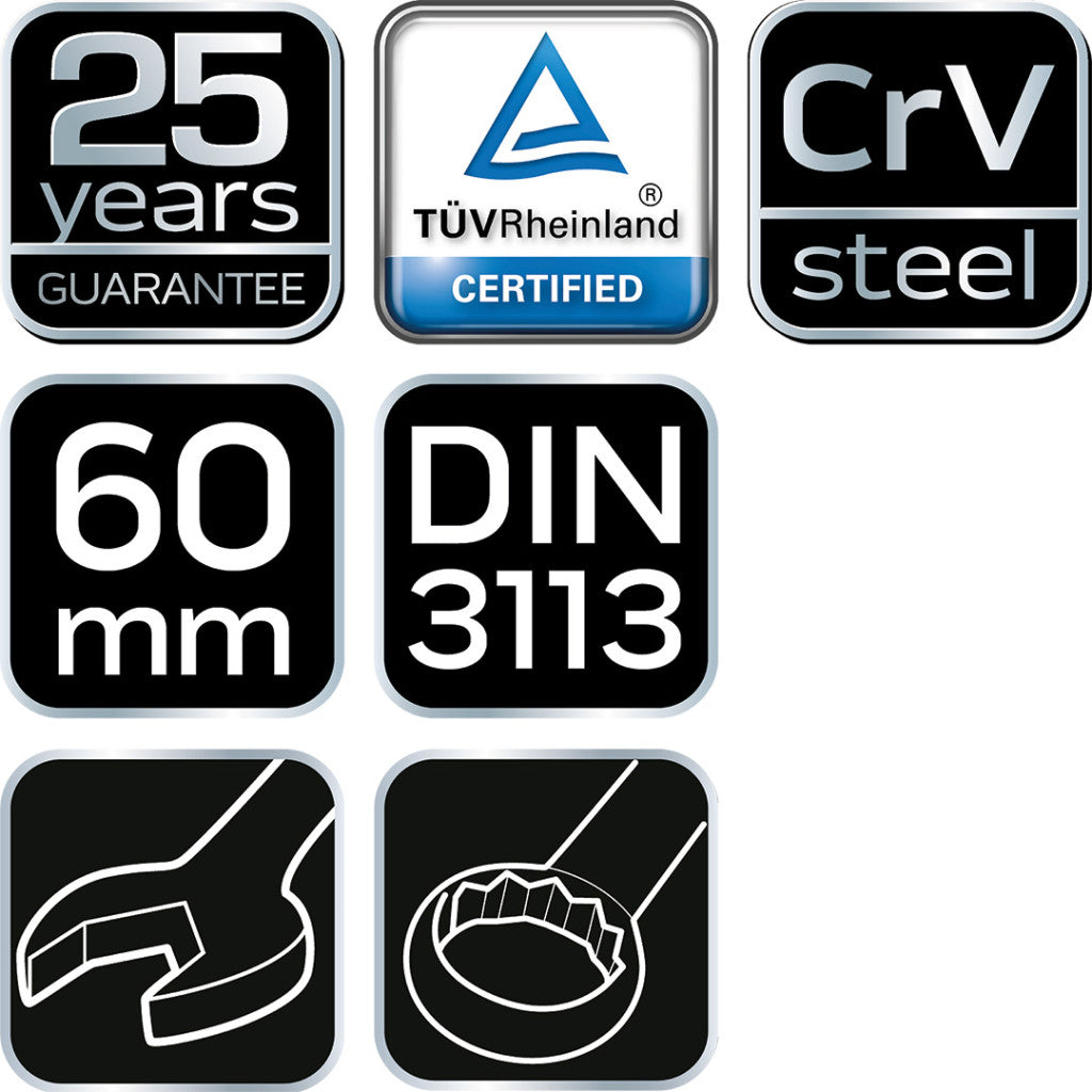 NEO TOOLS Csillag-villáskulcs 60x600mm CrV, DIN 3113 25 év garanciával 09-749