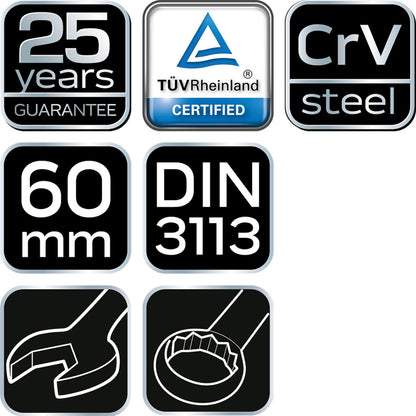 NEO TOOLS Csillag-villáskulcs 60x600mm CrV, DIN 3113 25 év garanciával 09-749