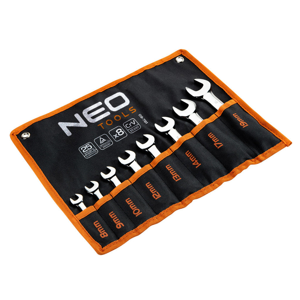 NEO TOOLS Csillag-villáskulcs készlet, rövid, 8-19mm, 8db 25 év garanciával 09-791