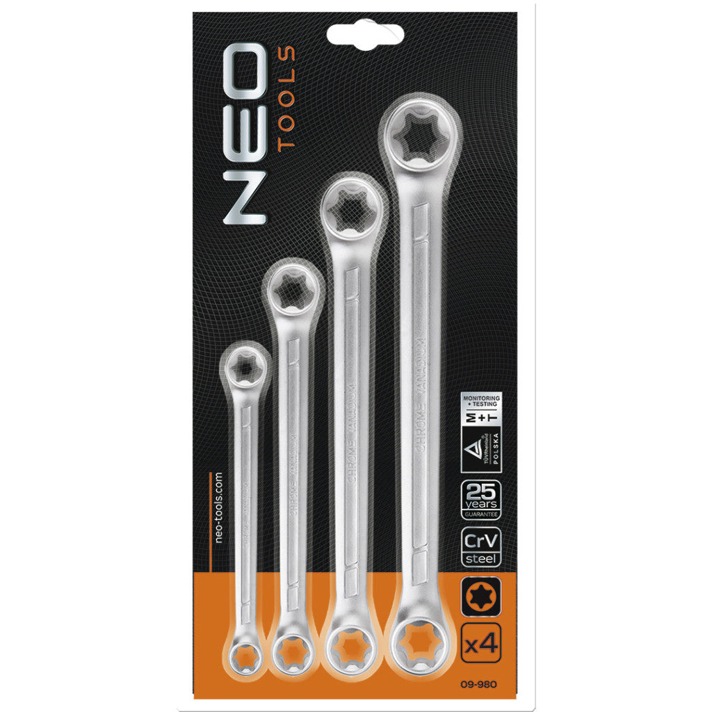 NEO TOOLS CSILLAGKULCS KÉSZLET TORX 4db, T6-T24 25 év garanciával 09-980