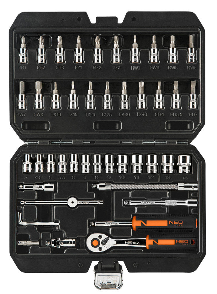 NEO TOOLS Dugókulcskészlet 1/4", 46db 25 év garanciával 10-004