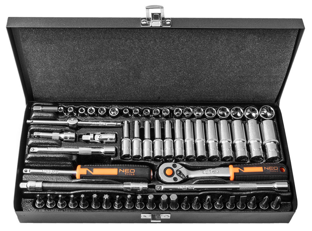 NEO TOOLS Dugókulcskészlet + bitkészlet 1/4" 63db 25 év garanciával 10-008