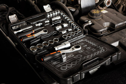 NEO TOOLS Dugókulcs készlet, átmenő racsnis hajtókarokkal, 1/4"- 3/8", 46 db 25 év garanciával 10-019