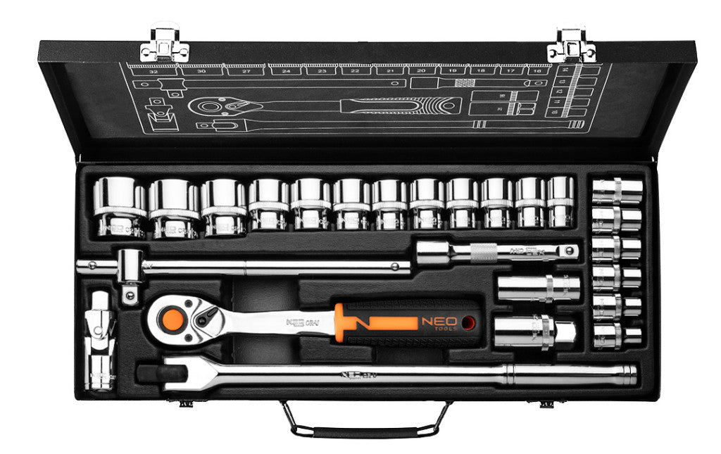 NEO TOOLS Dugókulcskészlet 1/2", 25db 25 év garanciával 10-036