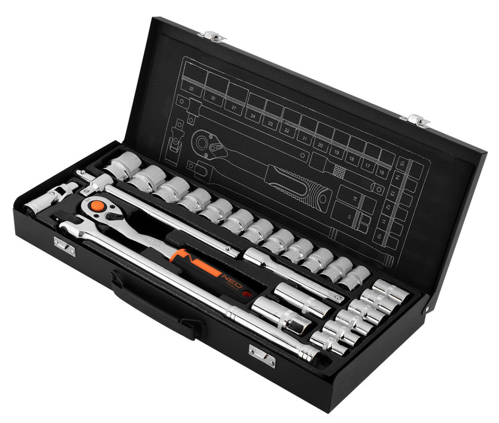 NEO TOOLS Dugókulcskészlet 1/2", 25db 25 év garanciával 10-036