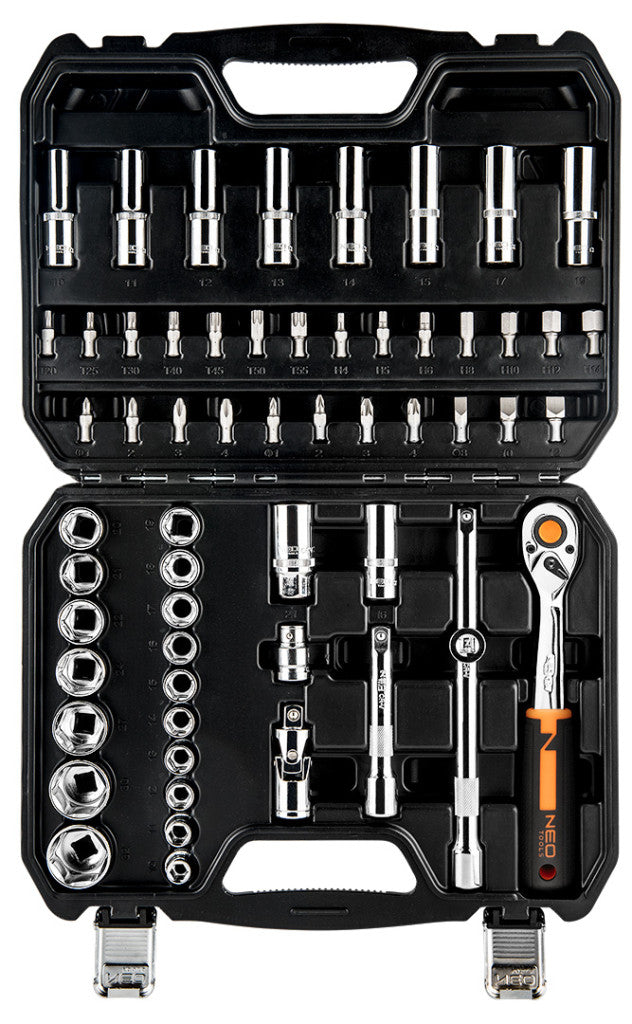 NEO TOOLS Dugókulcskészlet + bitkészlet 1/2", 58db 25 év garanciával 10-042