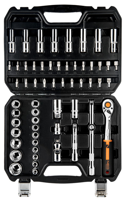 NEO TOOLS Dugókulcskészlet + bitkészlet 1/2", 58db 25 év garanciával 10-042