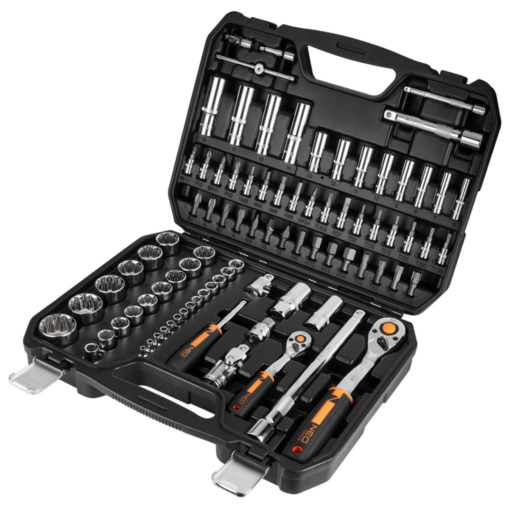 NEO TOOLS Dugókulcskészlet + bitkészlet 1/4", 1/2", 86db 25 év garanciával 10-060