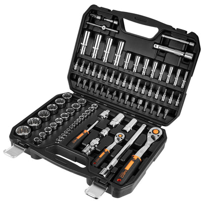 NEO TOOLS Dugókulcskészlet + bitkészlet 1/4", 1/2", 86db 25 év garanciával 10-060