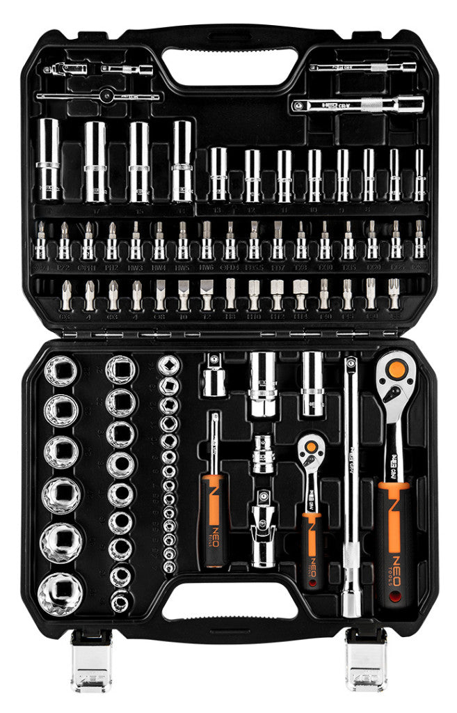 NEO TOOLS Dugókulcskészlet + bitkészlet 1/4", 1/2", 86db 25 év garanciával 10-060