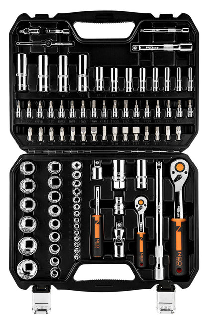 NEO TOOLS Dugókulcskészlet + bitkészlet 1/4", 1/2", 86db 25 év garanciával 10-060