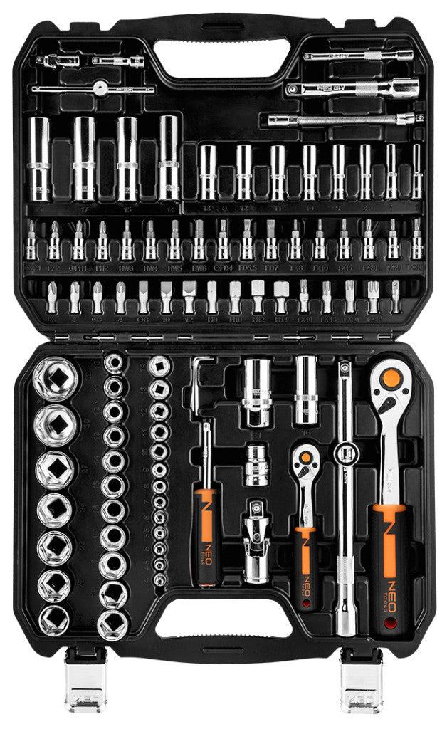 NEO TOOLS Dugókulcskészlet + bitkészlet 1/4", 1/2", 94db 25 év garanciával 10-062