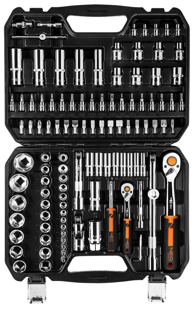 NEO TOOLS Dugókulcskészlet + bitkészlet 1/4", 1/2", 110db 25 év garanciával 10-066