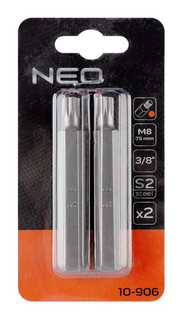 NEO TOOLS Spline bit, 3/8", M8x75mm, S2, 2db 10-906