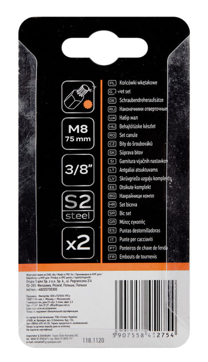 NEO TOOLS Spline bit, 3/8", M8x75mm, S2, 2db 10-906