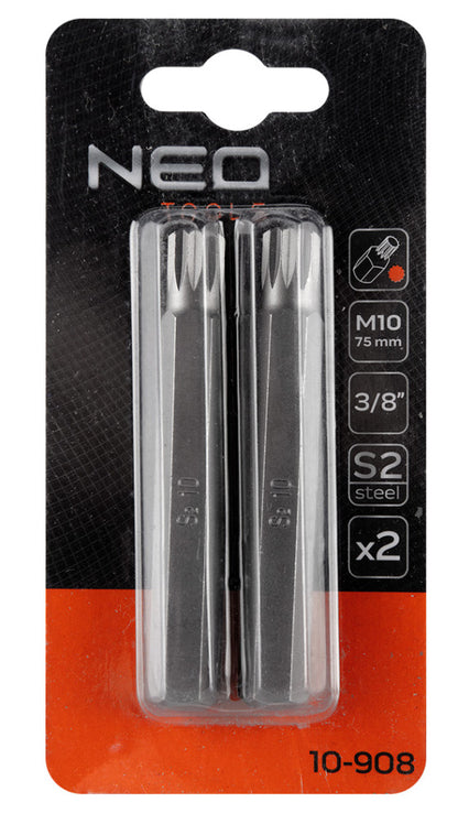 NEO TOOLS Spline bit, 3/8", M10x75mm, S2, 2db 10-908