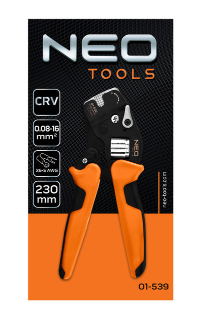 NEO TOOLS Krimpelő-, érvéghüvelyfogó, önbeálló, CRV 230mm, 0.08 -16mm2, AWG 26-5 01-539