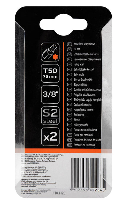 NEO TOOLS Torx bit, 3/8", T50x75mm, S2, 2db 10-946