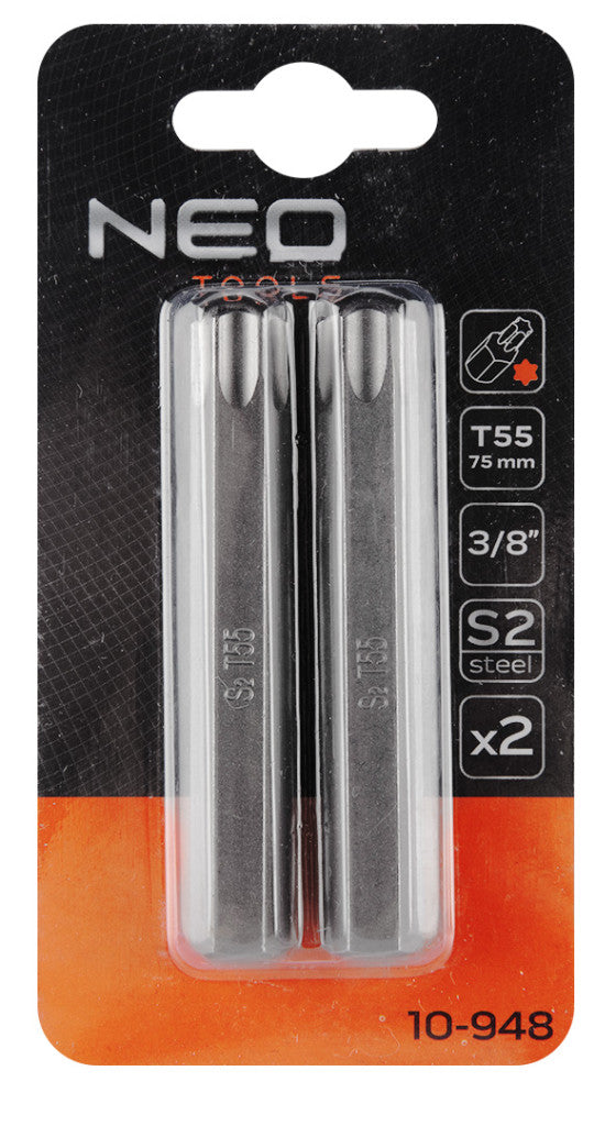 NEO TOOLS Torx bit, 3/8", T55x75mm, S2, 2db 10-948