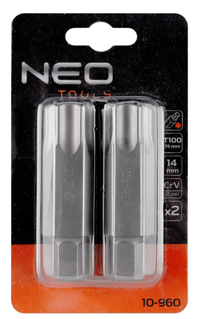 NEO TOOLS Torx bit, 3/8", T100x75mm, CRV, 2db 10-960