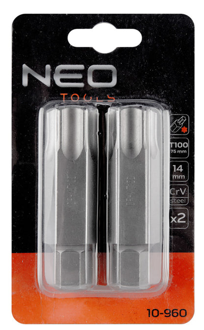 NEO TOOLS Torx bit, 3/8", T100x75mm, CRV, 2db 10-960