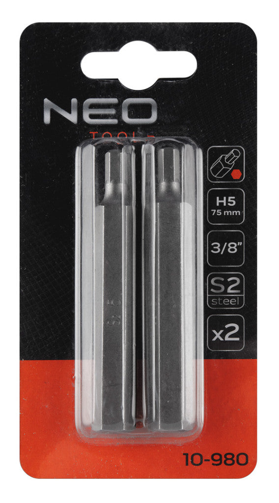 NEO TOOLS Imbusz bit, 3/8", 5x75mm, S2, 2db 10-980