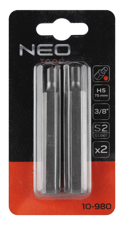 NEO TOOLS Imbusz bit, 3/8", 5x75mm, S2, 2db 10-980