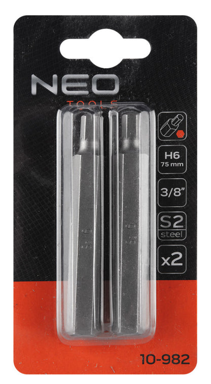NEO TOOLS Imbusz bit, 3/8", 6x75mm, S2, 2db 10-982