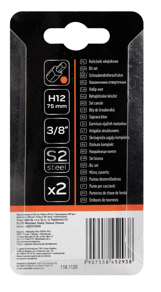 NEO TOOLS Imbusz bit, 3/8", 12x75mm, S2, 2db 10-988