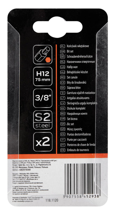 NEO TOOLS Imbusz bit, 3/8", 12x75mm, S2, 2db 10-988