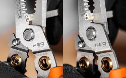 NEO TOOLS Krimpelő-, kábelsaru fogó, 6az1ben, 0,8-3,2mm 01-549