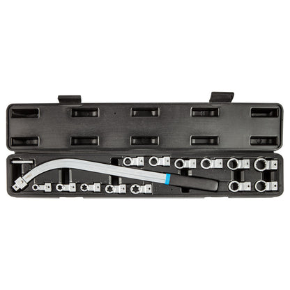 NEO TOOLS Feszítőgörgő kulcs cserélhető fejekkel, 15db 11-169