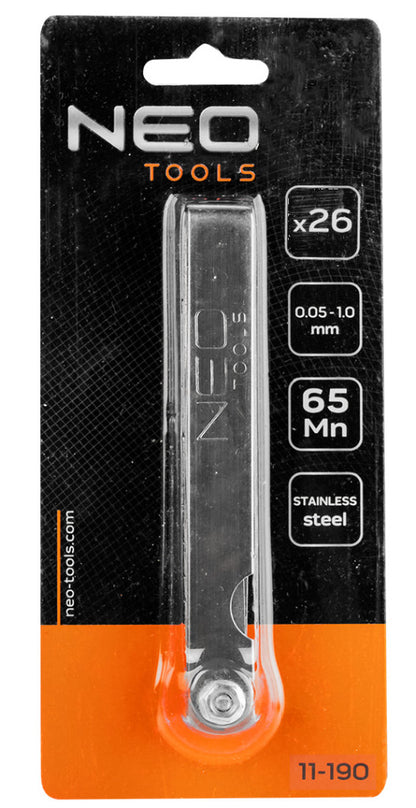 NEO TOOLS Hézagmérő készlet 26db (0.04 - 0.63mm) 65MN/rozsdamentes acél 11-190