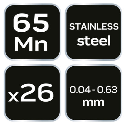 NEO TOOLS Hézagmérő készlet 26db (0.04 - 0.63mm) 65MN/rozsdamentes acél 11-190