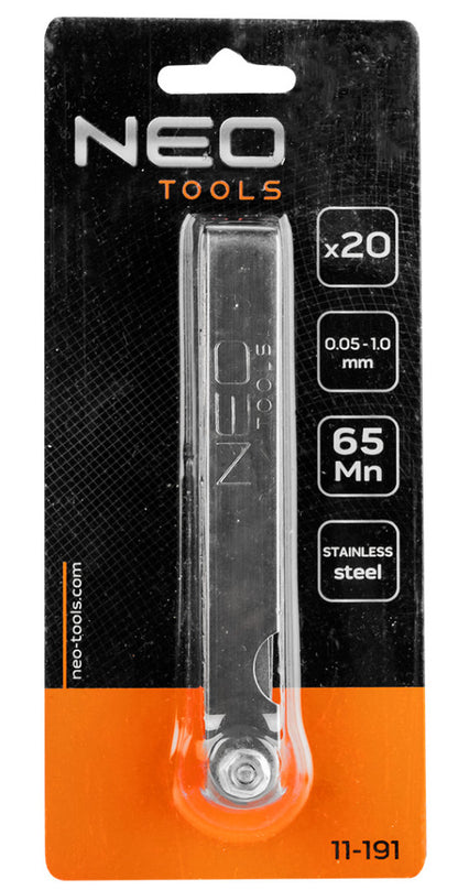 NEO TOOLS Hézagmérő készlet 20db (0.05 - 1.0mm) 65MN/rozsdamentes acél 11-191