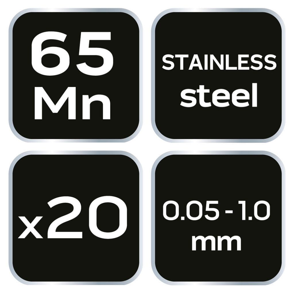 NEO TOOLS Hézagmérő készlet 20db (0.05 - 1.0mm) 65MN/rozsdamentes acél 11-191