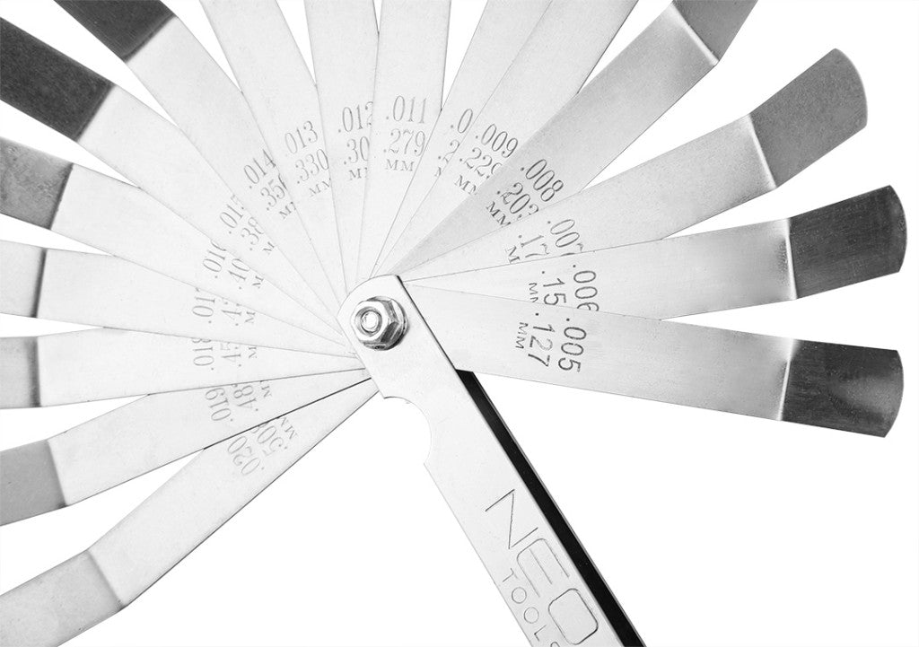 NEO TOOLS Hézagmérő készlet 16db bent (0.127 - 0.508mm) 65MN/rozsdamentes acél 16db, hajlított 11-192