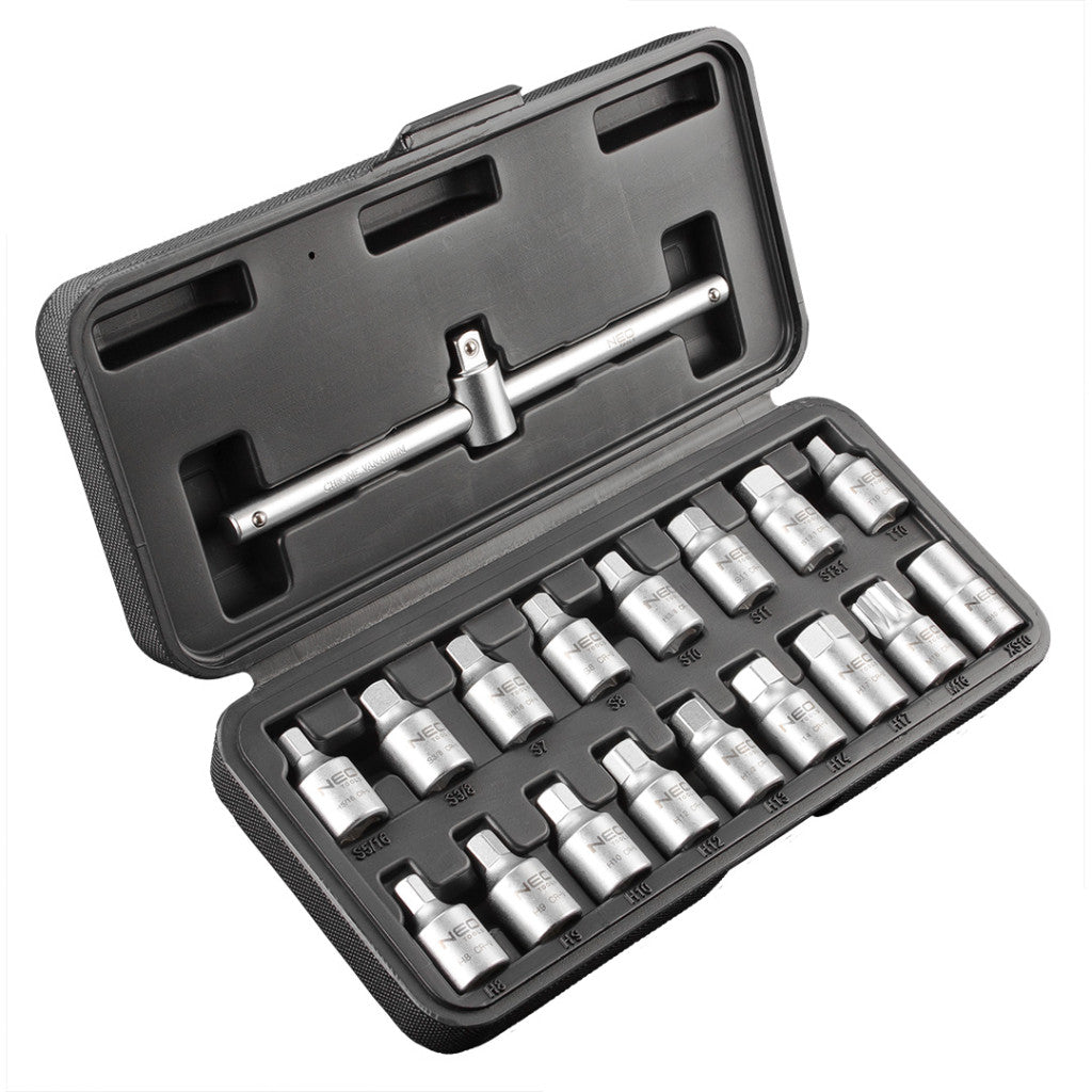 NEO TOOLS OLAJLEERESZTŐ KULCSKÉSZLET 18db 3/8" 25 év garanciával 11-235