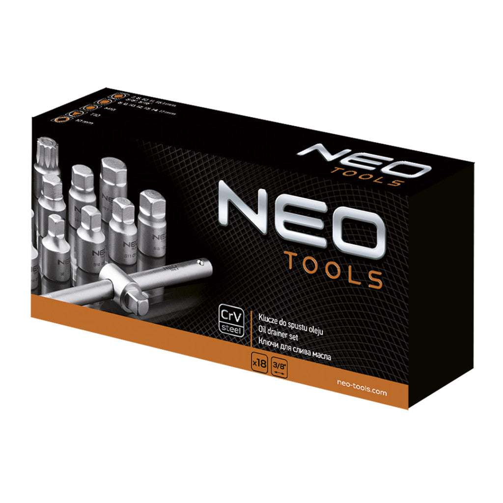 NEO TOOLS OLAJLEERESZTŐ KULCSKÉSZLET 18db 3/8" 25 év garanciával 11-235