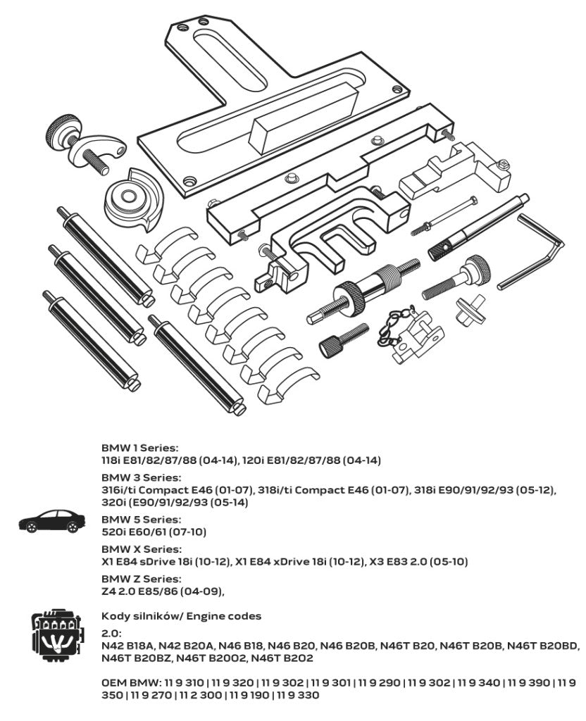 NEO TOOLS Vezérműtengely blokkoló készlet, BMW benzinmotorokhoz 11-313