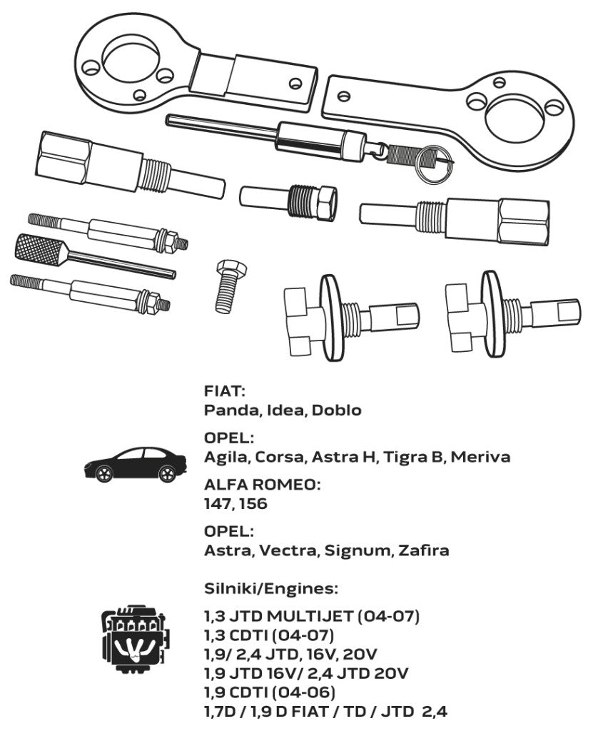 NEO TOOLS Vezérműtengely blokkoló készlet, Fiat/GM dízelmotorokhoz 11-323
