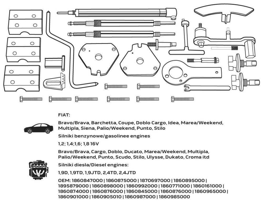 NEO TOOLS Vezérműtengely blokkoló készlet, Fiat benzin és dízelmotorok 11-326