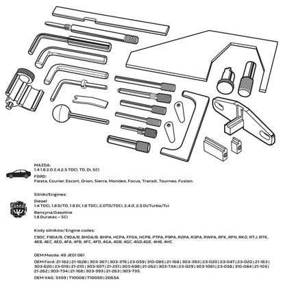 NEO TOOLS Vezérműtengely blokkoló készlet, Mazda/Ford benzin és dízelmotorok 11-333