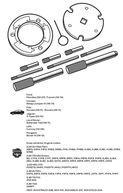 NEO TOOLS Vezérműtengely blokkoló készlet, Ford/Citroen/Fiat/Jaguar/Land Rover/LDV/Peugeot dízelmotorokhoz 11-334