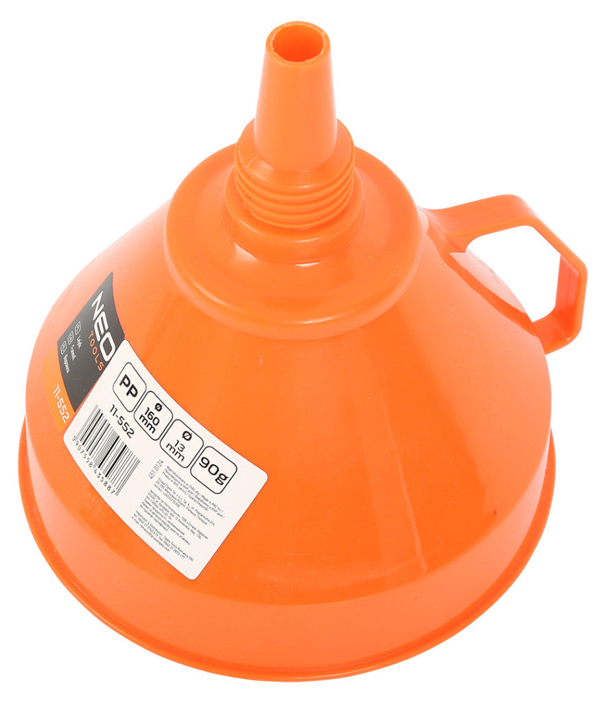 NEO TOOLS Tölcsér 160 mm, 1,2L, egyenes kifolyóval, polietilén 11-552